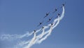 Airplanes formation during acrobatic performance at Airshow Royalty Free Stock Photo