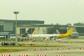 Airplanes And Hangar In Changi International Airport SIN-WSSS, Singapore. Royalty Free Stock Photo