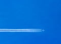 Airplanes leaves trace on clear blue sky. The trace called contrails, condensation trails or vapor trails, Royalty Free Stock Photo