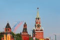 Airplanes make contrail and fly over Red Square Royalty Free Stock Photo
