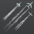 Airplanes and military fighters with condensation smoky trail isolated vector collection