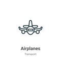 Airplanes outline vector icon. Thin line black airplanes icon, flat vector simple element illustration from editable transport