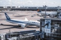 Airplanes parked in Haneda airport apron in Tokyo, Japan