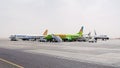 Airplanes parked in Hurghada international airport, aircrafts on aerodrome, Egypt, Hurghada