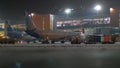 Airplanes parked at Terminal D of Sheremetyevo Airport, night view Royalty Free Stock Photo