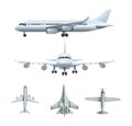 Airplanes. Passenger realistic airplane, army military aircrafts. Isolated flying fighters, transportation logistic