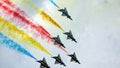 Airplanes with powder at Chinese Zhuhai International Aviation Expo and public Defense Exhibition