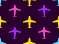 Airplanes seamless pattern. Multi-colored outlines of airplanes. Aircraft design for posters, banners and promotional items.