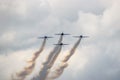 Airplanes show in the sky at Hangariada aeronautical festival in Iasi