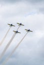 Airplanes show in the sky at Hangariada aeronautical festival in Iasi