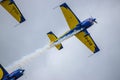 Airplanes show in the sky at Hangariada aeronautical festival in Iasi