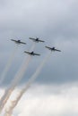 Airplanes show in the sky at Hangariada aeronautical festival in Iasi