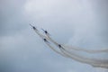 Airplanes show in the sky at Hangariada aeronautical festival in Iasi