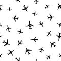 Airplanes silhouettes seamless pattern. Vector EPS10. Royalty Free Stock Photo