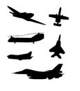 Airplanes silhouettes vector set. Royalty Free Stock Photo