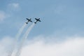 Airplanes in the sky on a cloudy day Royalty Free Stock Photo