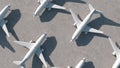 Airplanes stand at the airport. Aerial view.