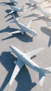 Airplanes stand at the airport. Aerial view.