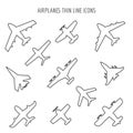 Airplanes thin line icons Royalty Free Stock Photo