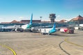 Airplanes at runway, Denpasar airport, Bali