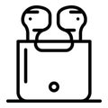 Airpods in a charging box icon, outline style