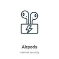 Airpods outline vector icon. Thin line black airpods icon, flat vector simple element illustration from editable internet security