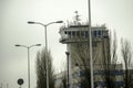 airport air traffic control tower building top floor with observation windows