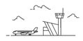 Airport, aircraft. Lineart black and white vector