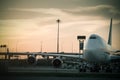 Airport airliner at with control tower Royalty Free Stock Photo