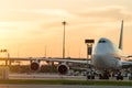 Airport airliner at  with control tower Royalty Free Stock Photo