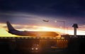 Airport airliner at dusk Royalty Free Stock Photo