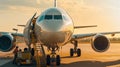 Airport airplane crew refueling aircraft on airline by technical staff maintenance ground. Repair of aircraft service worker use Royalty Free Stock Photo