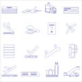 Airport and airplane simple outline icons set eps10