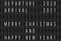 Airport Announcement Flip Mechanical Timetable with Hapy Merry Christmas and Happy New 2021 Year Sign. 3d Rendering