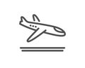 Airport arrivals plane line icon. Airplane landing sign. Vector