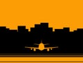 Airport background with skyscraper and plane