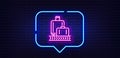 Airport baggage reclaim line icon. Airplane luggage lane sign. Neon light speech bubble. Vector Royalty Free Stock Photo