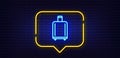 Airport baggage reclaim line icon. Airplane luggage sign. Neon light speech bubble. Vector Royalty Free Stock Photo