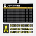 Airport Board Vector. Mechanical flip airport scoreboard. Black airport and railway timetable departure or arrival. Destination ai