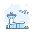 Airport building outline vector icon. Airfield line illustration.