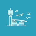 Airport building. Plane is landing. Vector line icon Royalty Free Stock Photo