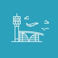 Airport building. Plane taking off. Vector line icon. Royalty Free Stock Photo