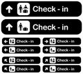 Airport check-in claim dirrection signs set, vector illustration