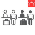 Airport check in line and glyph icon, person with luggage at registration desk, Airport reception vector icon, vector Royalty Free Stock Photo