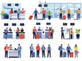 Airport check-in scenes isolated on white background Royalty Free Stock Photo