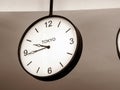 An airport clock showing Tokyo time zone