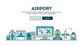 Airport, colorful concept header, flat design thin line style Royalty Free Stock Photo