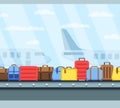 Airport conveyor belt with passenger luggage bags vector illustration