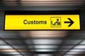 Airport customs declare sign with icon and arrow hanging