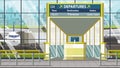 Airport terminal. Departure board above the gate with Florence text. Travel to Italy cartoon illustration